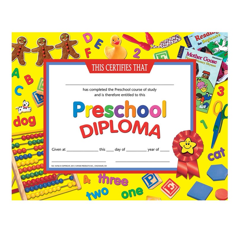 HAYES SCHOOL PUBLISHING Preschool Diploma, 8.5" x 11", Pack of 30 Multi H-VA706